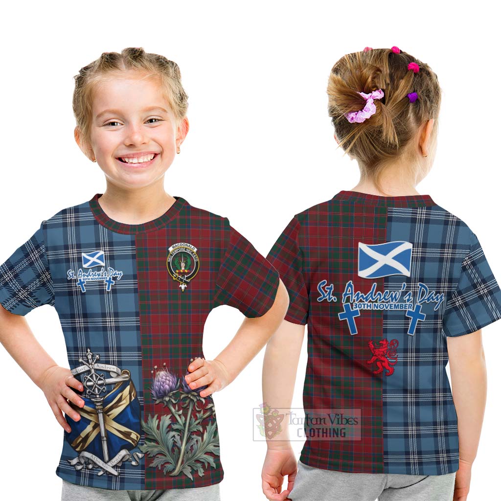 Tartan Vibes Clothing MacDonald (McDonald) of Glencoe Tartan Kid T-Shirt Happy St. Andrew's Day Half Tartan Style