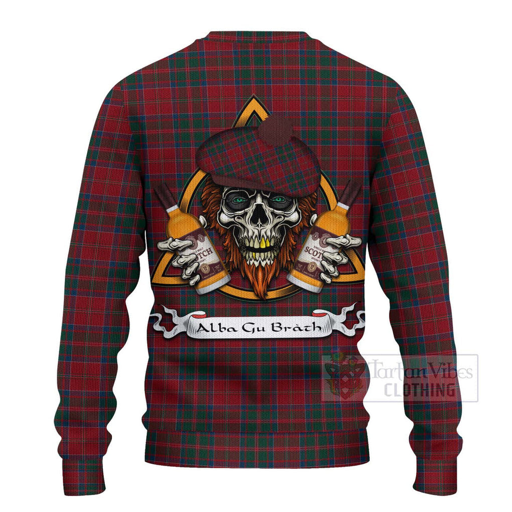 Tartan Vibes Clothing MacDonald (McDonald) of Glencoe Tartan Knitted Sweater with Family Crest and Bearded Skull Holding Bottles of Whiskey