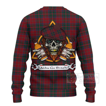 MacDonald (McDonald) of Glencoe Tartan Ugly Sweater with Family Crest and Bearded Skull Holding Bottles of Whiskey