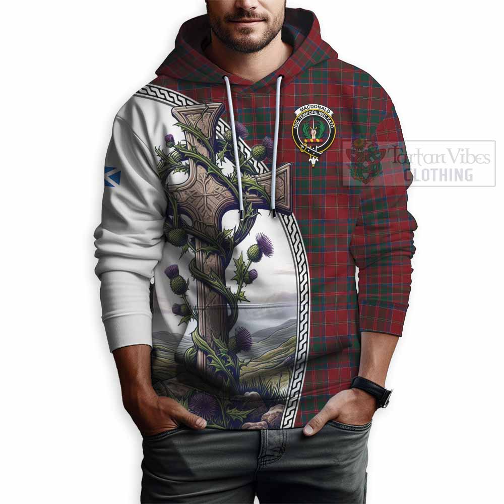 Tartan Vibes Clothing MacDonald (McDonald) of Glencoe Tartan Hoodie with Family Crest and St. Andrew's Cross Accented by Thistle Vines