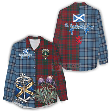 MacDonald (McDonald) of Glencoe Tartan Women's Casual Shirt Happy St. Andrew's Day Half Tartan Style