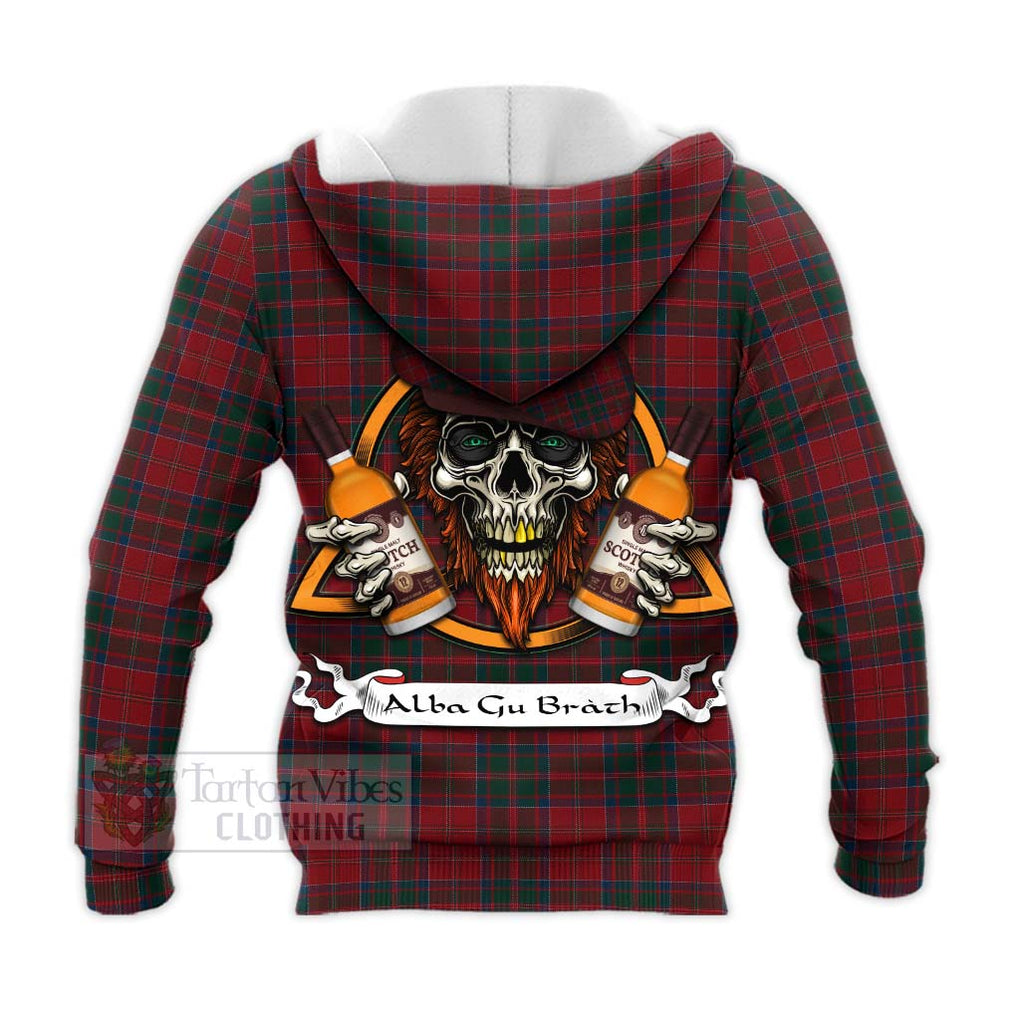 Tartan Vibes Clothing MacDonald (McDonald) of Glencoe Tartan Knitted Hoodie with Family Crest and Bearded Skull Holding Bottles of Whiskey