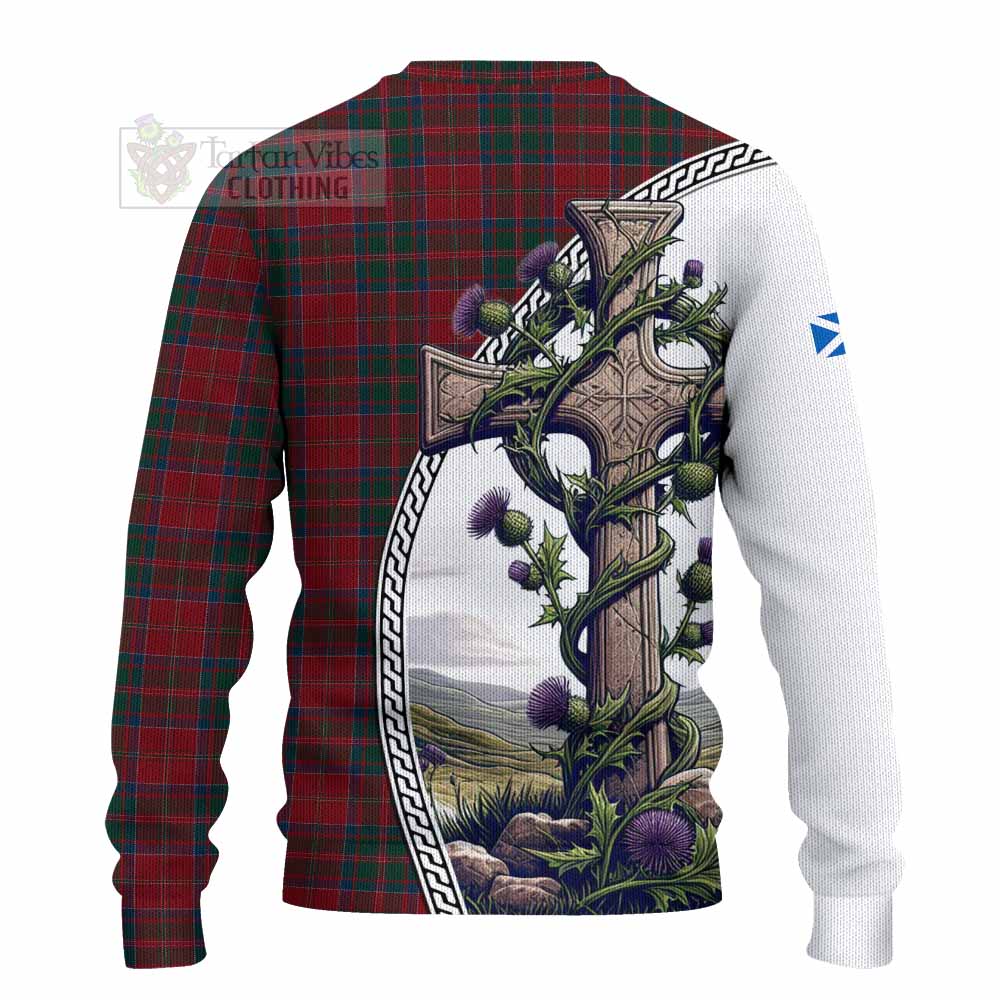 Tartan Vibes Clothing MacDonald (McDonald) of Glencoe Tartan Knitted Sweater with Family Crest and St. Andrew's Cross Accented by Thistle Vines