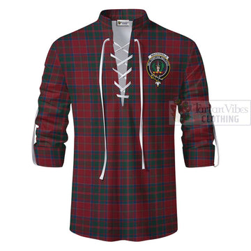 MacDonald (McDonald) of Glencoe Tartan Ghillie Kilt Shirt with Family Crest and Bearded Skull Holding Bottles of Whiskey