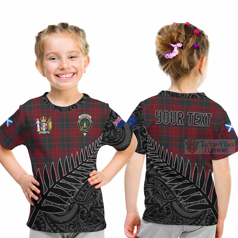 Tartan Vibes Clothing MacDonald (McDonald) of Glencoe Crest Tartan Kid T-Shirt with New Zealand Silver Fern Half Style