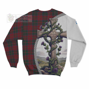 MacDonald (McDonald) of Glencoe Tartan Sweatshirt with Family Crest and St. Andrew's Cross Accented by Thistle Vines