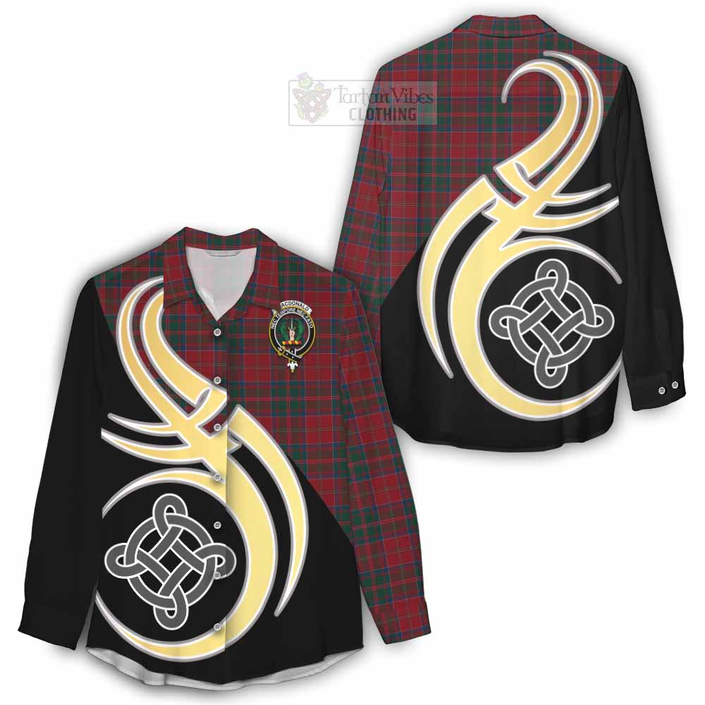 Tartan Vibes Clothing MacDonald (McDonald) of Glencoe Tartan Women's Casual Shirt with Family Crest and Celtic Symbol Style