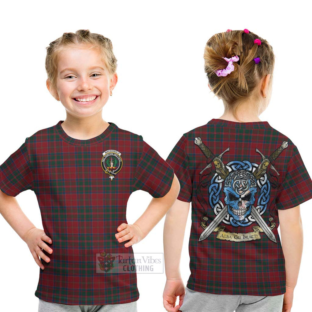 Tartan Vibes Clothing MacDonald (McDonald) of Glencoe Tartan Kid T-Shirt with Family Crest Celtic Skull Style