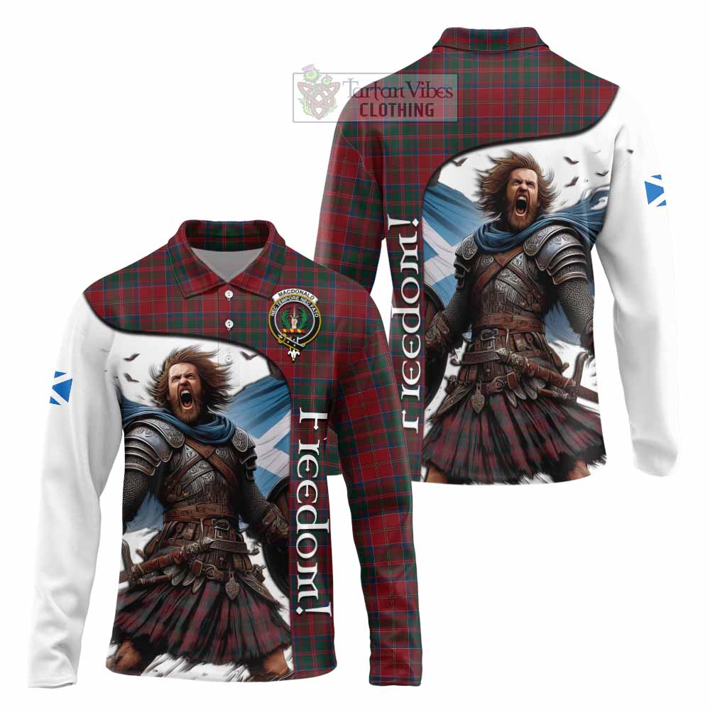 Tartan Vibes Clothing MacDonald (McDonald) of Glencoe Crest Tartan Long Sleeve Polo Shirt Inspired by the Freedom of Scottish Warrior