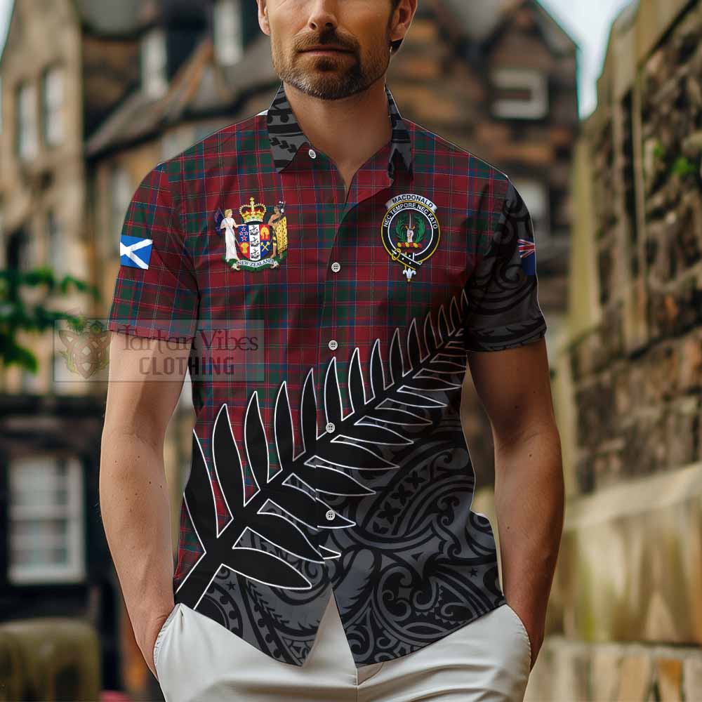 Tartan Vibes Clothing MacDonald (McDonald) of Glencoe Crest Tartan Short Sleeve Button Shirt with New Zealand Silver Fern Half Style