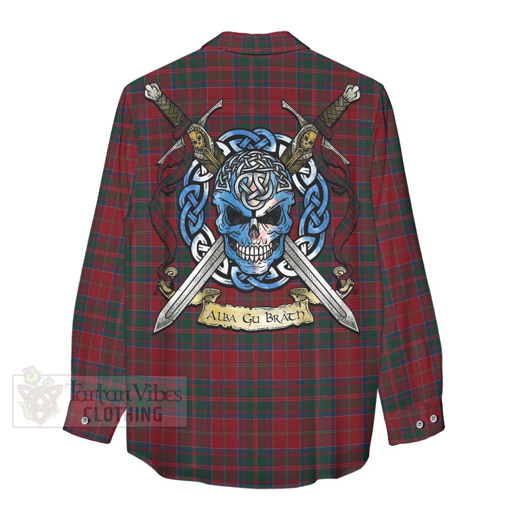 Tartan Vibes Clothing MacDonald (McDonald) of Glencoe Tartan Women's Casual Shirt with Family Crest Celtic Skull Style