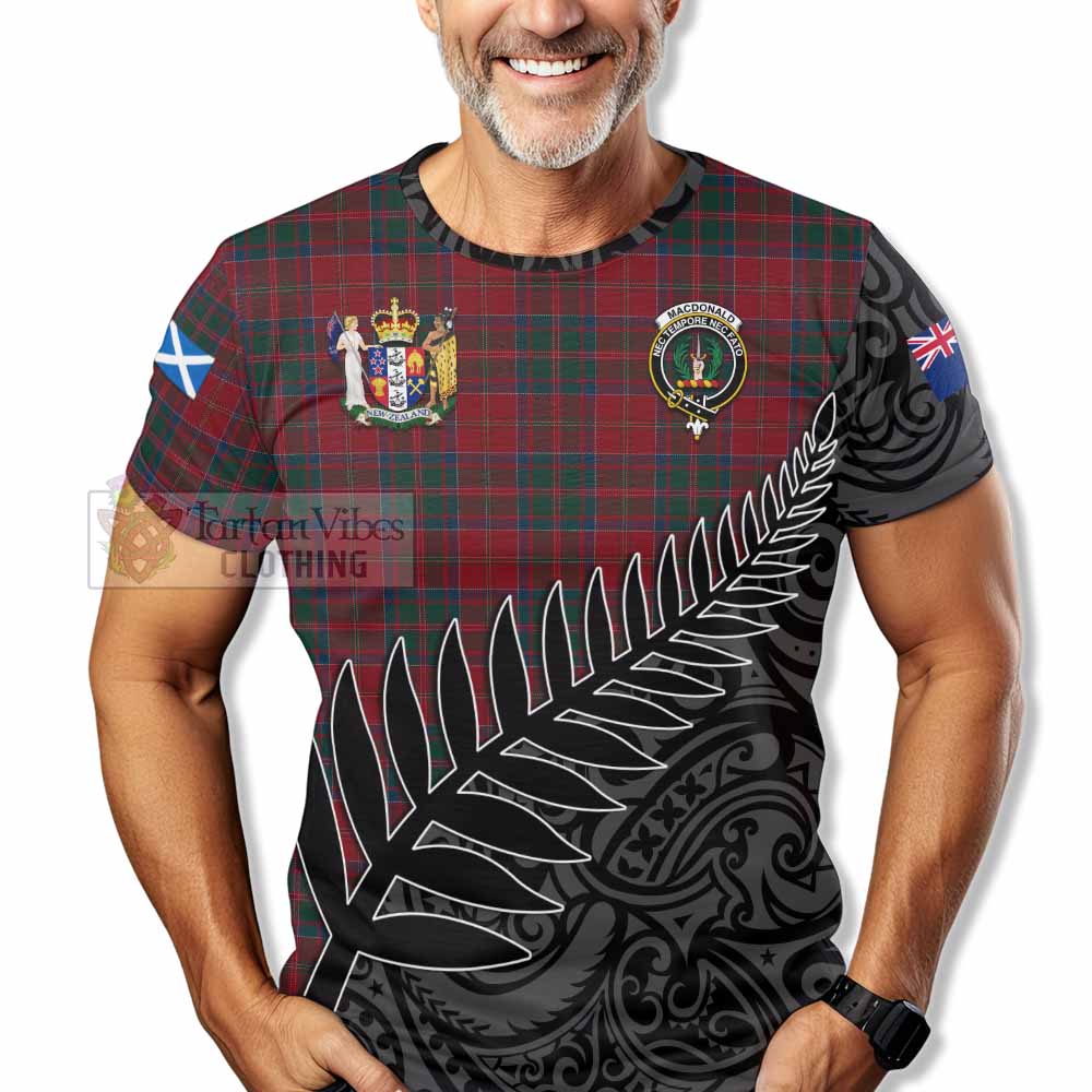 Tartan Vibes Clothing MacDonald (McDonald) of Glencoe Crest Tartan T-Shirt with New Zealand Silver Fern Half Style