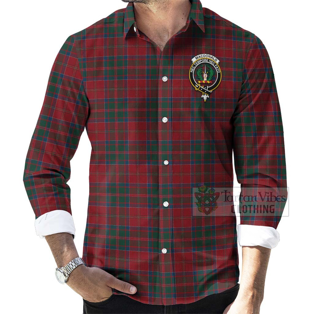 Tartan Vibes Clothing MacDonald (McDonald) of Glencoe Tartan Long Sleeve Button Shirt with Family Crest Celtic Skull Style