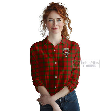 MacDonald (McDonald) of Sleat Tartan Women's Casual Shirt with Family Crest and Bearded Skull Holding Bottles of Whiskey