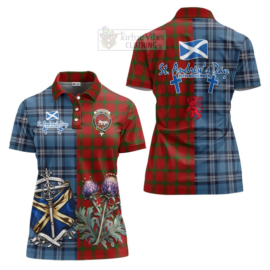 Tartan Vibes Clothing MacDonald (McDonald) of Sleat Tartan Women's Polo Shirt Happy St. Andrew's Day Half Tartan Style