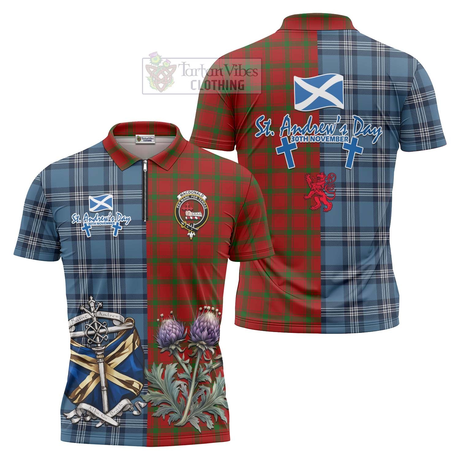 Tartan Vibes Clothing MacDonald (McDonald) of Sleat Tartan Zipper Polo Shirt Happy St. Andrew's Day Half Tartan Style