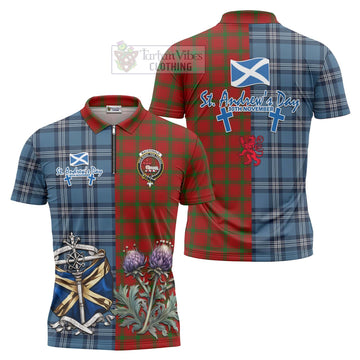 MacDonald (McDonald) of Sleat Tartan Zipper Polo Shirt Happy St. Andrew's Day Half Tartan Style