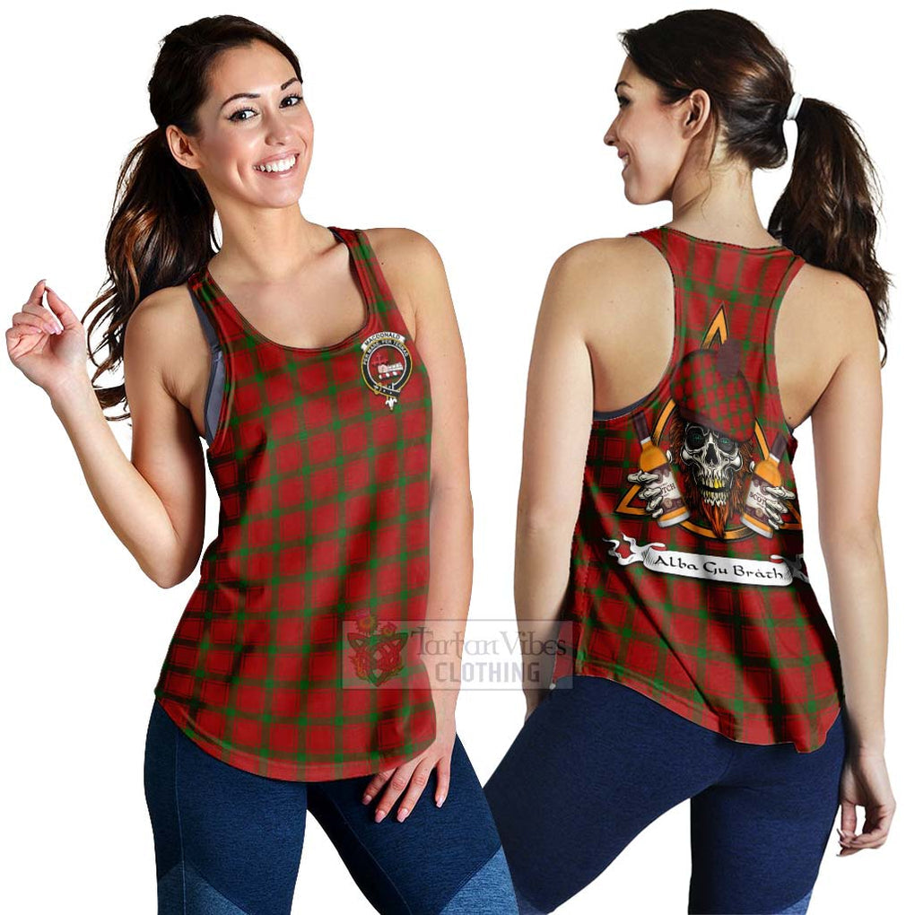 Tartan Vibes Clothing MacDonald (McDonald) of Sleat Tartan Women's Racerback Tanks with Family Crest and Bearded Skull Holding Bottles of Whiskey