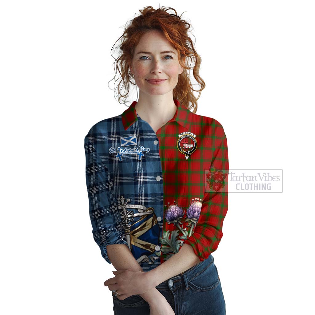 Tartan Vibes Clothing MacDonald (McDonald) of Sleat Tartan Women's Casual Shirt Happy St. Andrew's Day Half Tartan Style