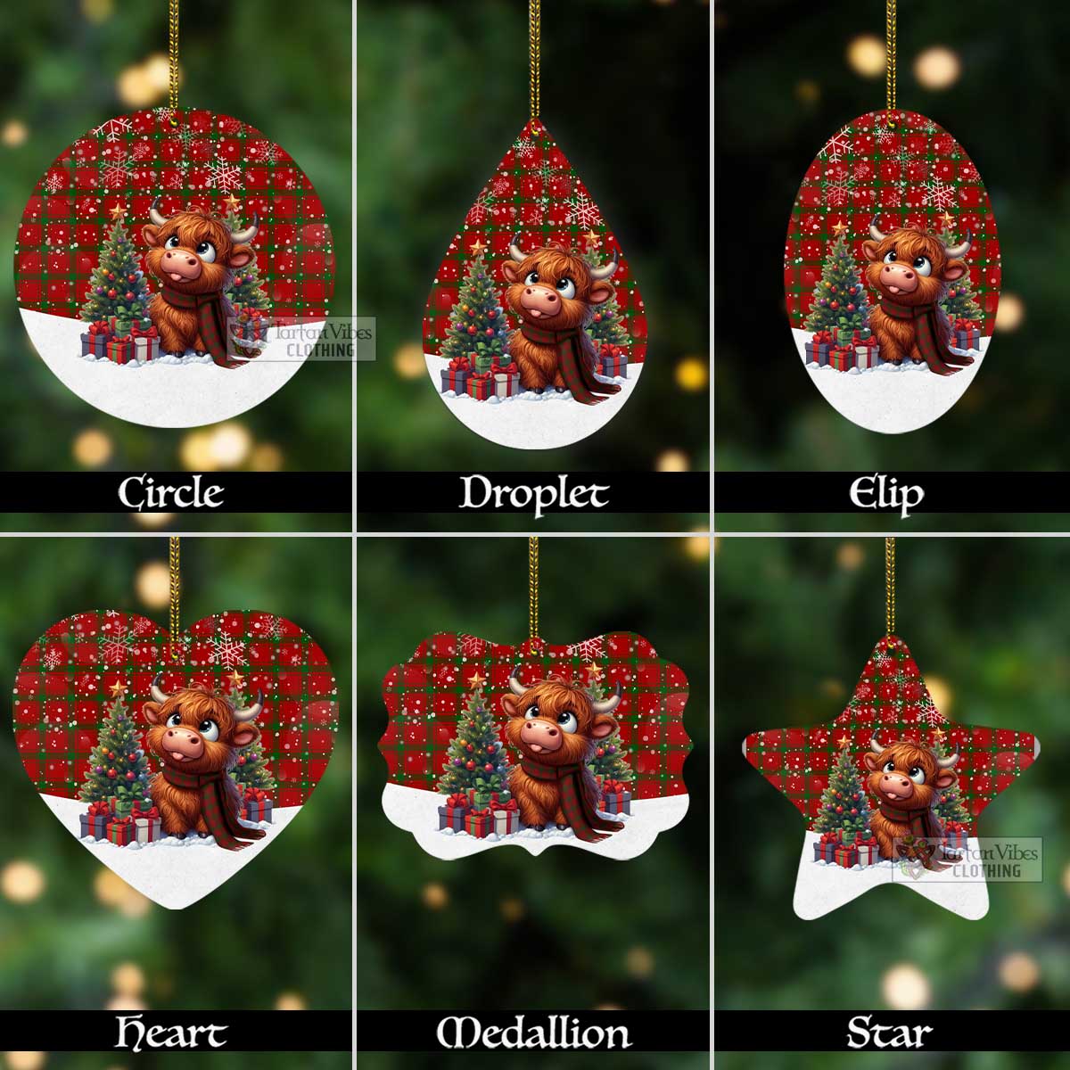 Tartan Vibes Clothing MacDonald (McDonald) of Sleat Tartan Christmas Aluminium Ornament with Adorable Highland Coo