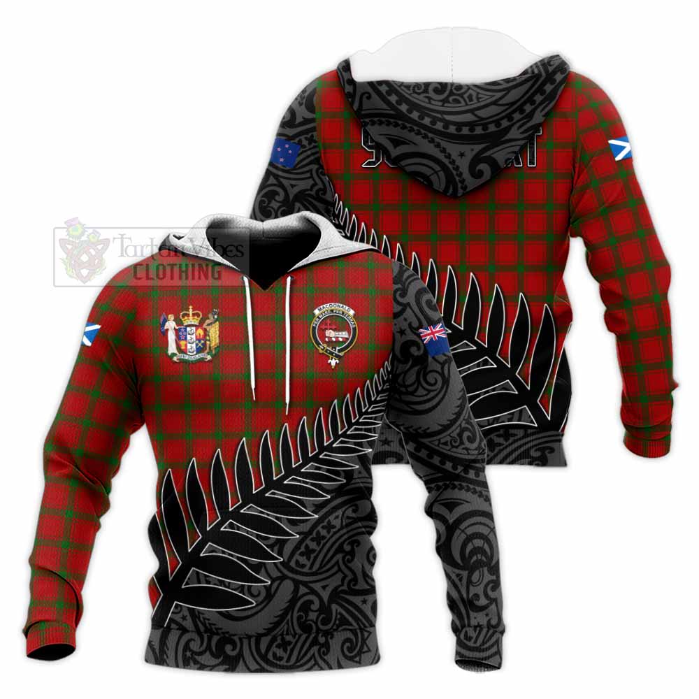 Tartan Vibes Clothing MacDonald (McDonald) of Sleat Crest Tartan Knitted Hoodie with New Zealand Silver Fern Half Style