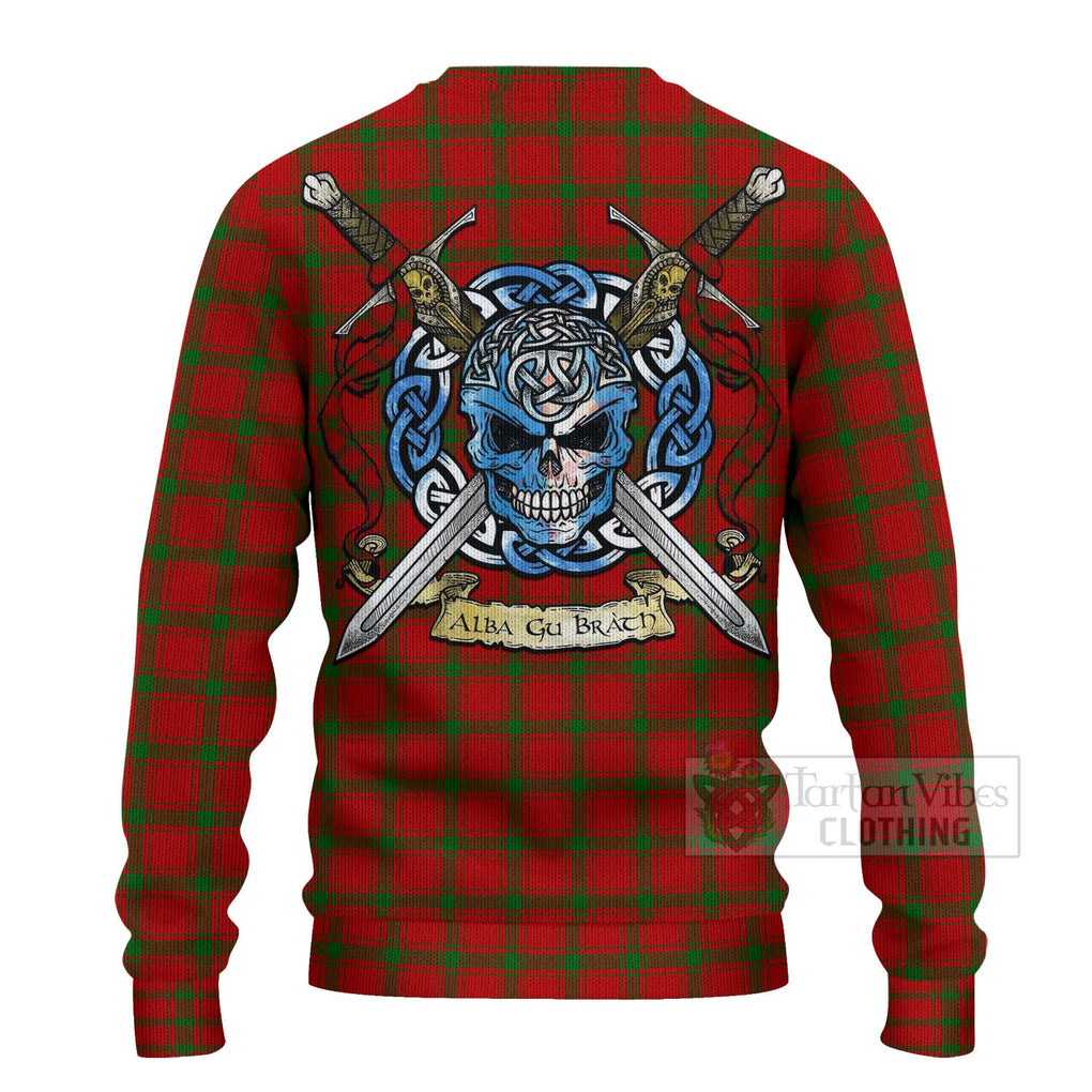 Tartan Vibes Clothing MacDonald (McDonald) of Sleat Tartan Knitted Sweater with Family Crest Celtic Skull Style