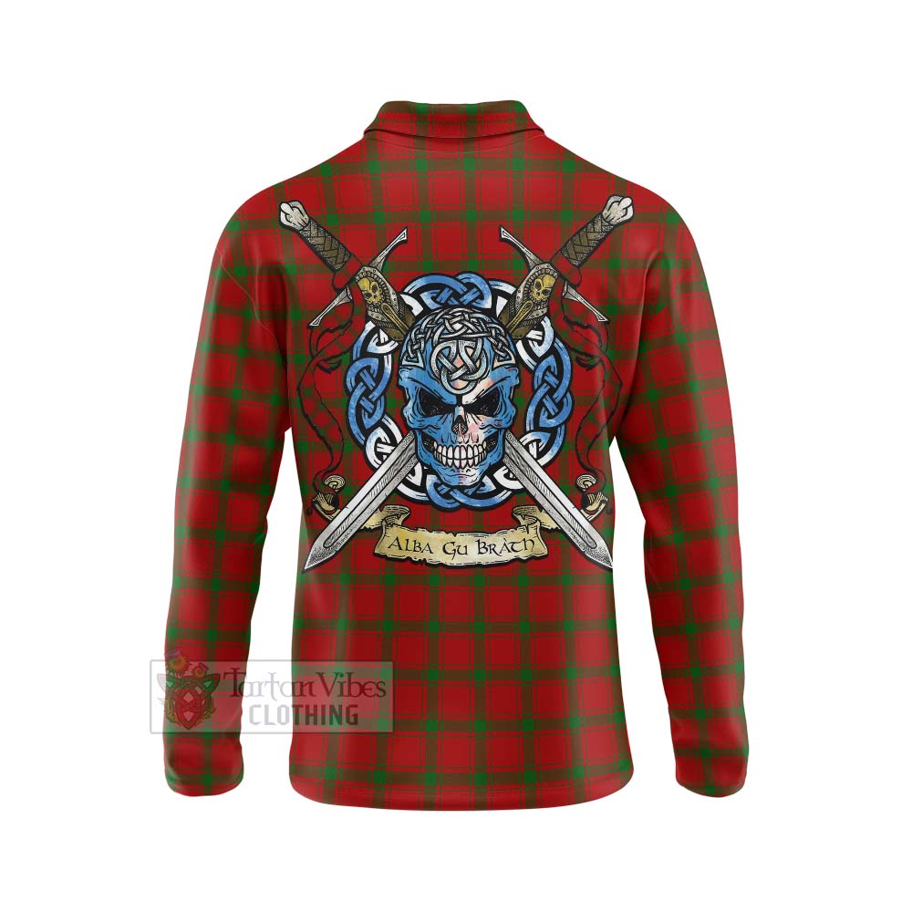 Tartan Vibes Clothing MacDonald (McDonald) of Sleat Tartan Long Sleeve Polo Shirt with Family Crest Celtic Skull Style