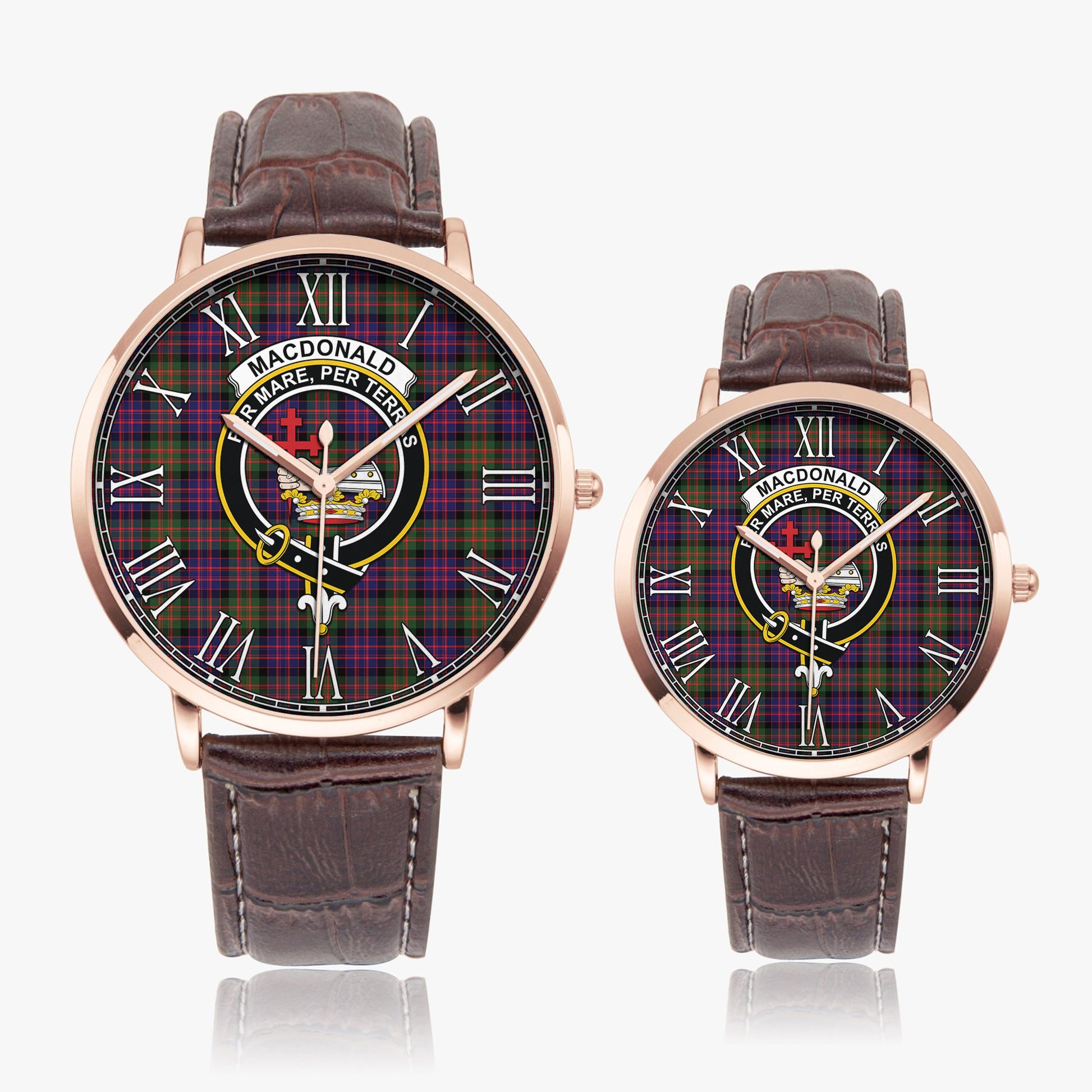 MacDonald Modern Tartan Family Crest Leather Strap Quartz Watch - Tartanvibesclothing