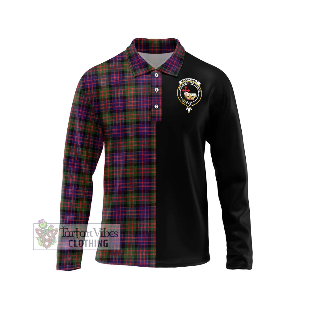 MacDonald Modern Tartan Long Sleeve Polo Shirt with Family Crest and Half Of Me Style Unisex - Tartanvibesclothing Shop