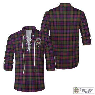 MacDonald Modern Tartan Men's Scottish Traditional Jacobite Ghillie Kilt Shirt with Family Crest