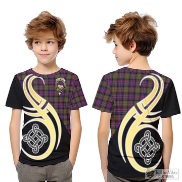 MacDonald Modern Tartan Kid T-Shirt with Family Crest and Celtic Symbol Style