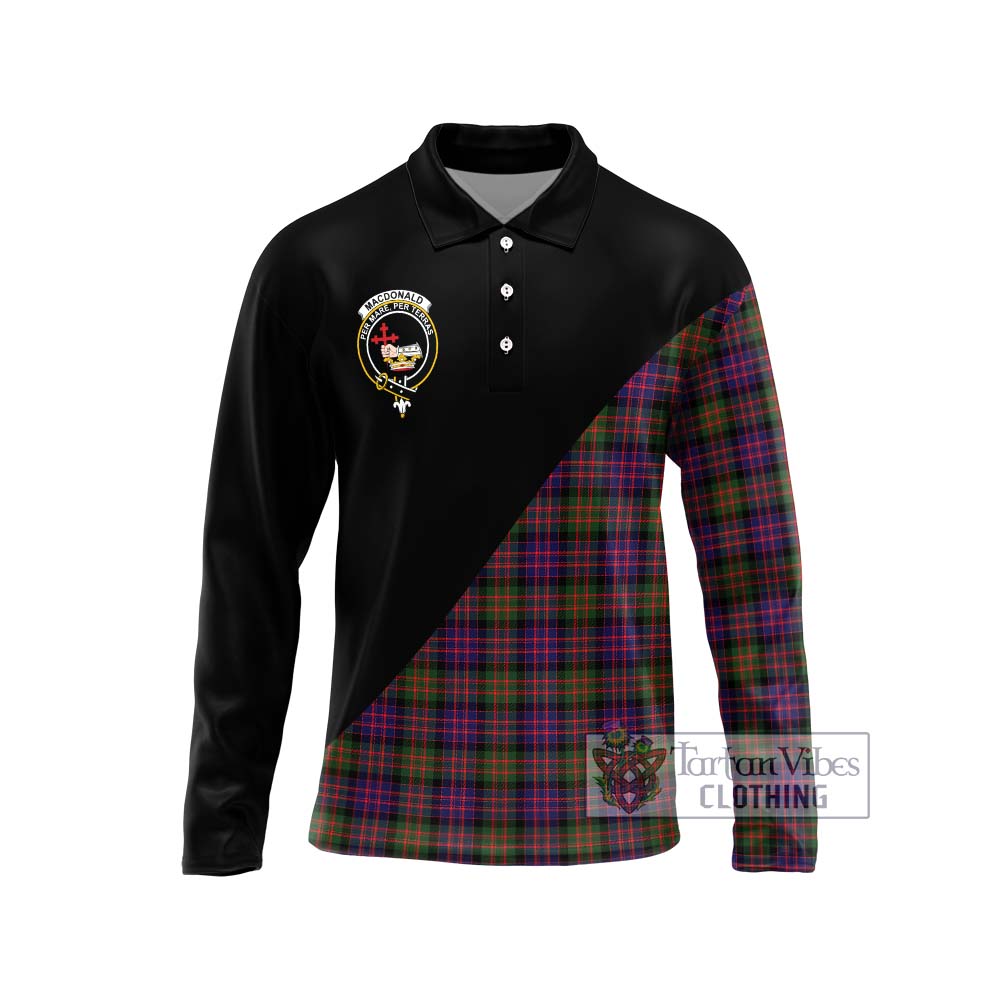 MacDonald Modern Tartan Long Sleeve Polo Shirt with Family Crest and Military Logo Style Unisex - Tartanvibesclothing Shop