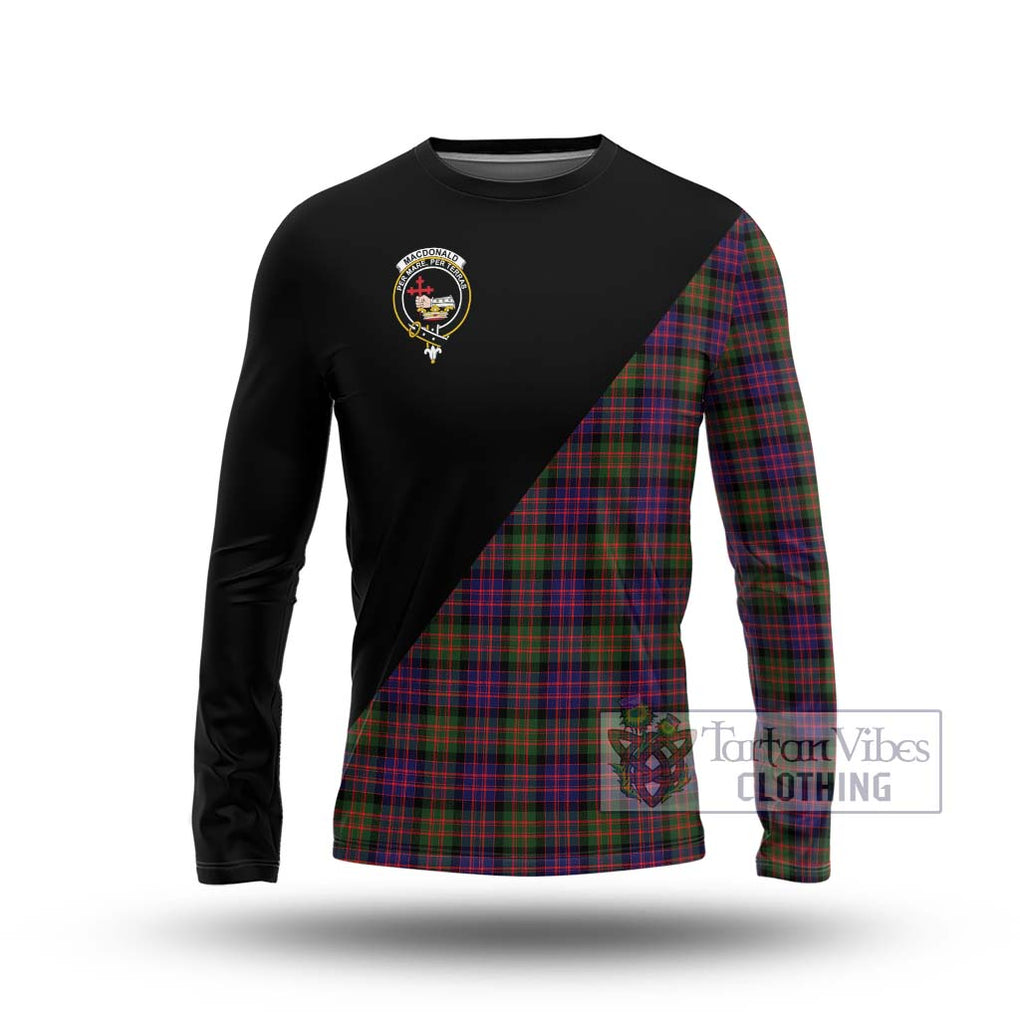 MacDonald Modern Tartan Long Sleeve T-Shirt with Family Crest and Military Logo Style Unisex - Tartanvibesclothing Shop