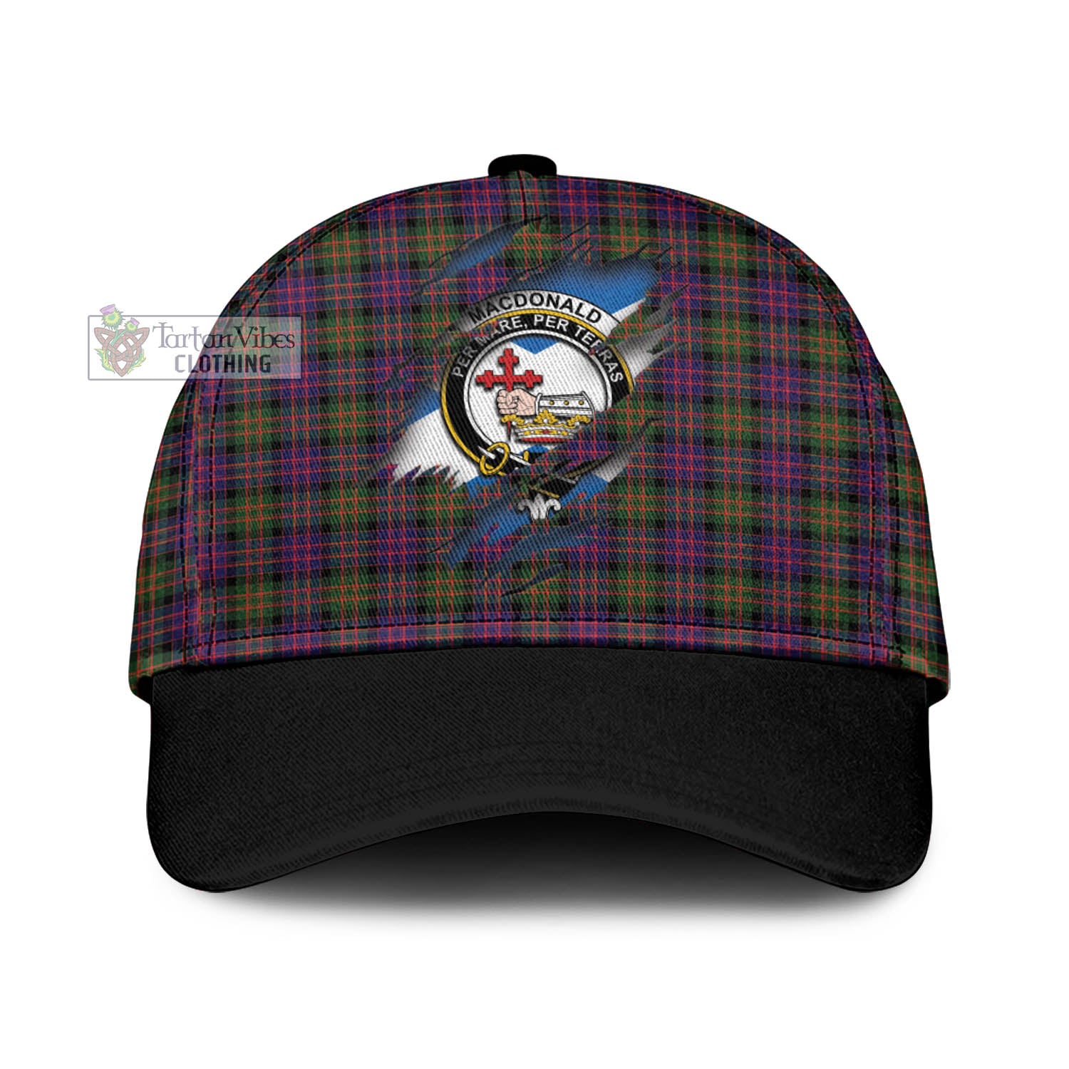 Tartan Vibes Clothing MacDonald Modern Tartan Classic Cap with Family Crest In Me Style