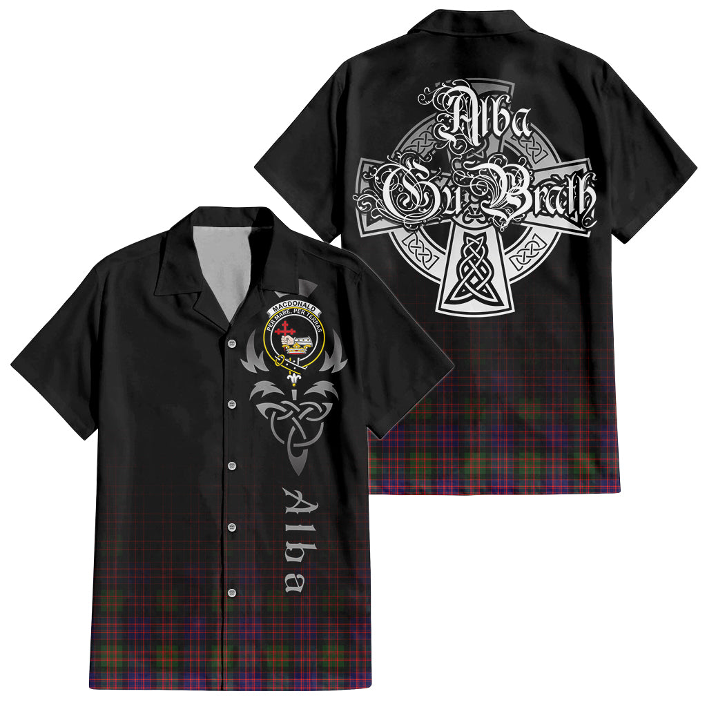 Tartan Vibes Clothing MacDonald Modern Tartan Short Sleeve Button Up Featuring Alba Gu Brath Family Crest Celtic Inspired