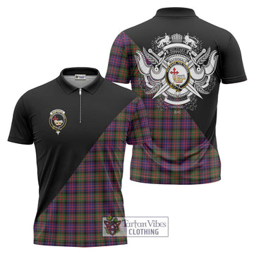 MacDonald Modern Tartan Zipper Polo Shirt with Family Crest and Military Logo Style