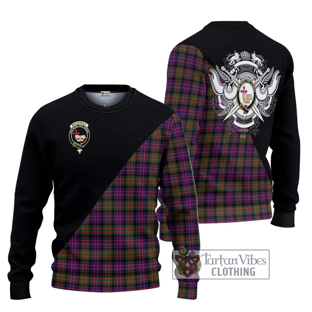 MacDonald Modern Tartan Knitted Sweater with Family Crest and Military Logo Style Unisex - Tartanvibesclothing Shop