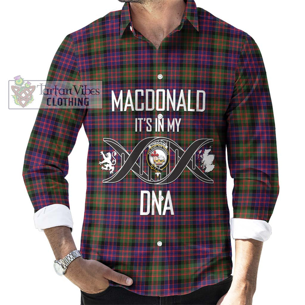 MacDonald Modern Tartan Long Sleeve Button Shirt with Family Crest DNA In Me Style Men's Shirt S - Tartanvibesclothing Shop