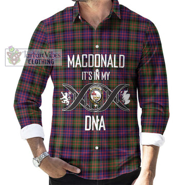 MacDonald Modern Tartan Long Sleeve Button Shirt with Family Crest DNA In Me Style