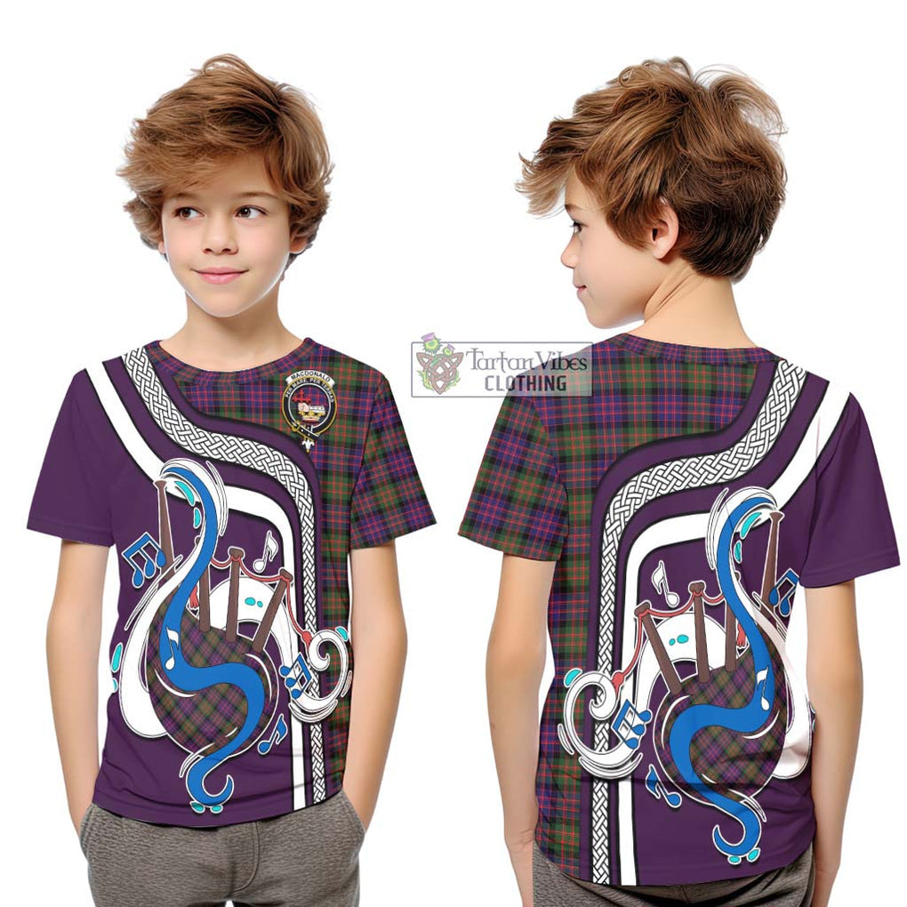 Tartan Vibes Clothing MacDonald Modern Tartan Kid T-Shirt with Epic Bagpipe Style