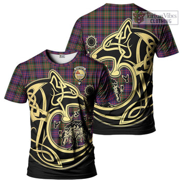 MacDonald Modern Tartan T-Shirt with Family Crest Celtic Wolf Style