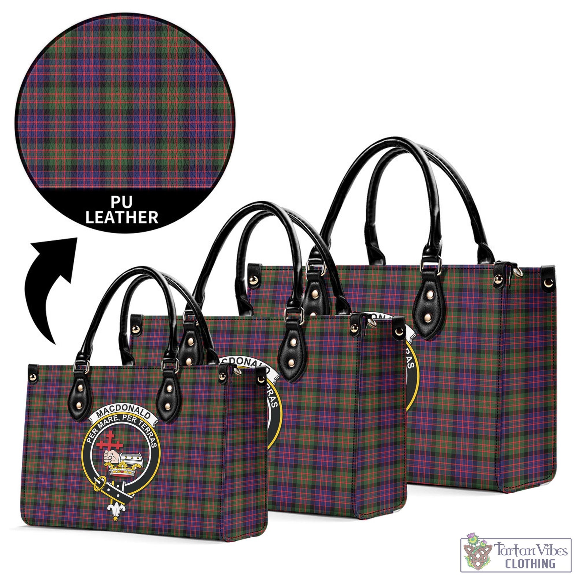 Tartan Vibes Clothing MacDonald Modern Tartan Luxury Leather Handbags with Family Crest