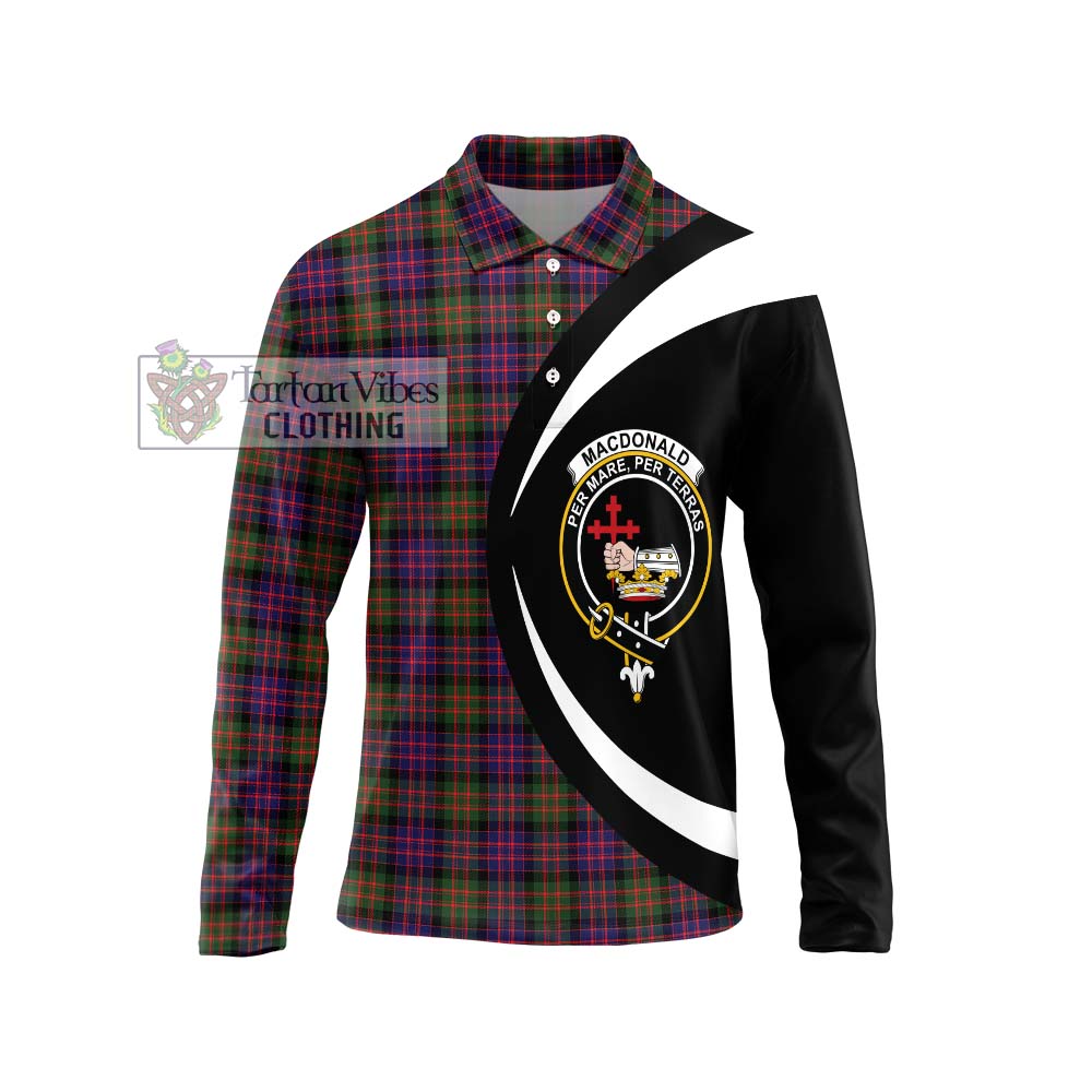 MacDonald Modern Tartan Long Sleeve Polo Shirt with Family Crest Circle Style Unisex - Tartan Vibes Clothing