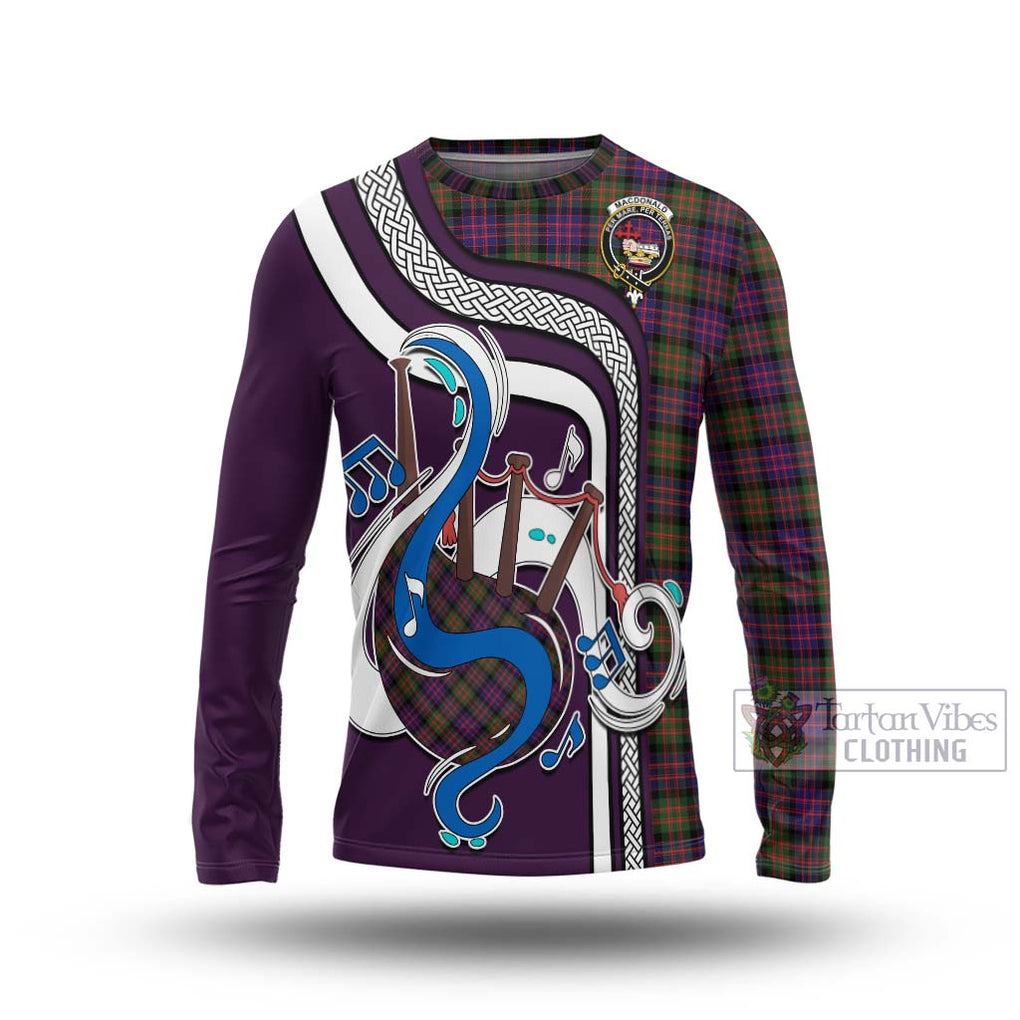 Tartan Vibes Clothing MacDonald Modern Tartan Long Sleeve T-Shirt with Epic Bagpipe Style