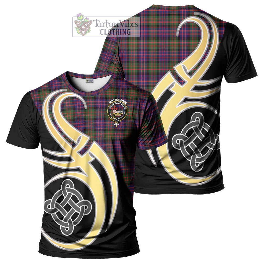 Tartan Vibes Clothing MacDonald Modern Tartan T-Shirt with Family Crest and Celtic Symbol Style