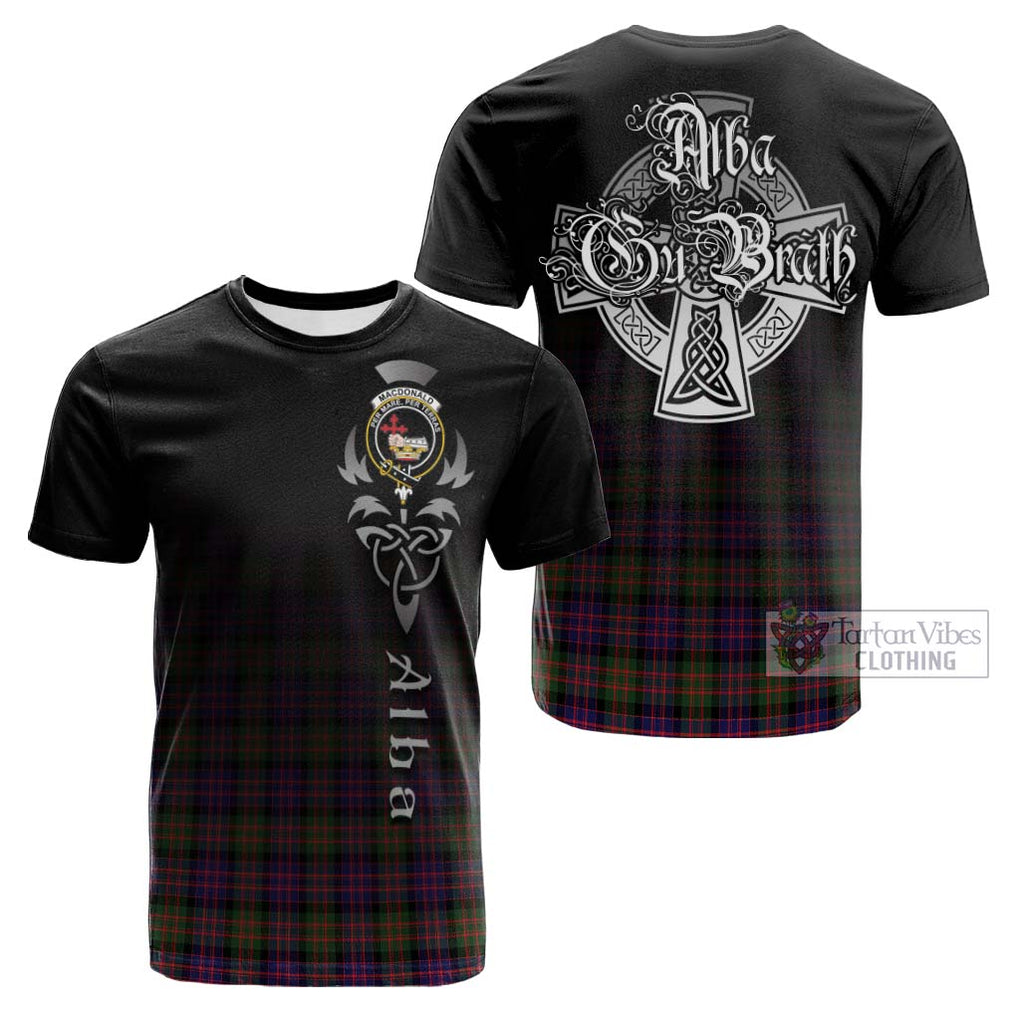 Tartan Vibes Clothing MacDonald Modern Tartan Cotton T-shirt Featuring Alba Gu Brath Family Crest Celtic Inspired