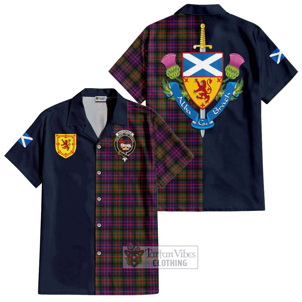 Tartan Vibes Clothing MacDonald Modern Tartan Short Sleeve Button Shirt with Scottish Lion Royal Arm Half Style