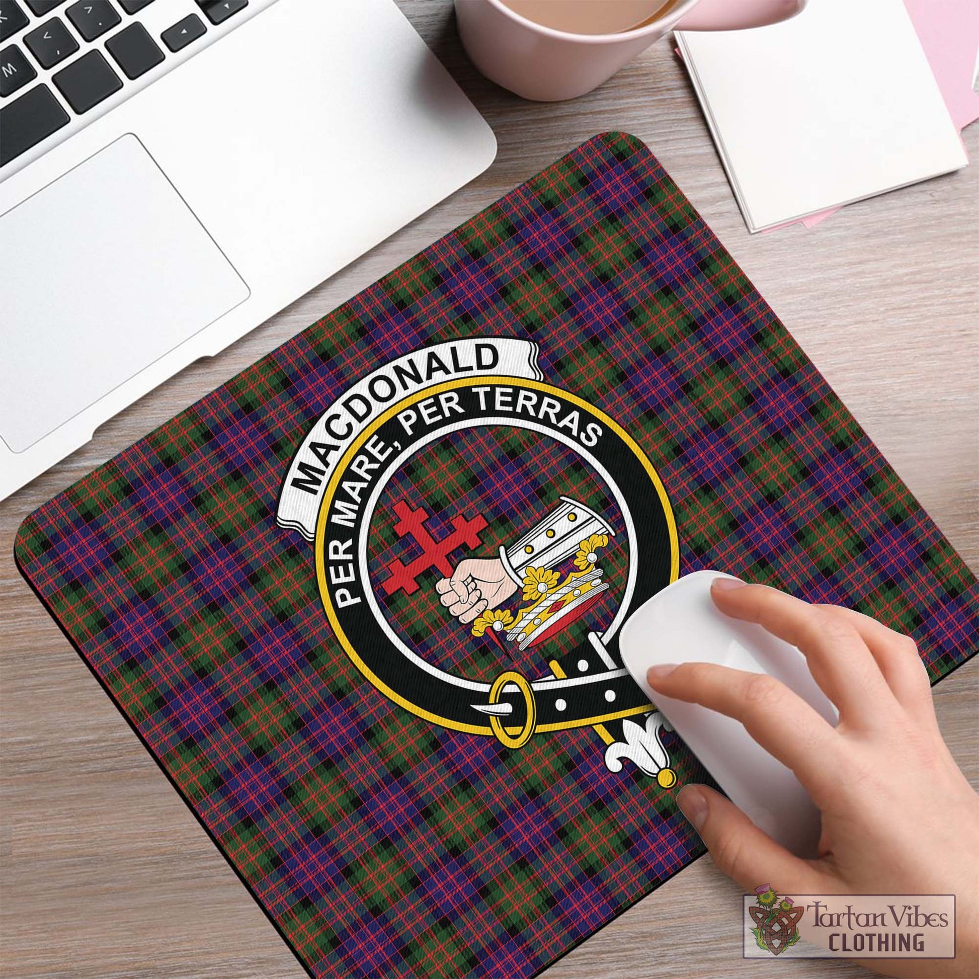 Tartan Vibes Clothing MacDonald Modern Tartan Mouse Pad with Family Crest