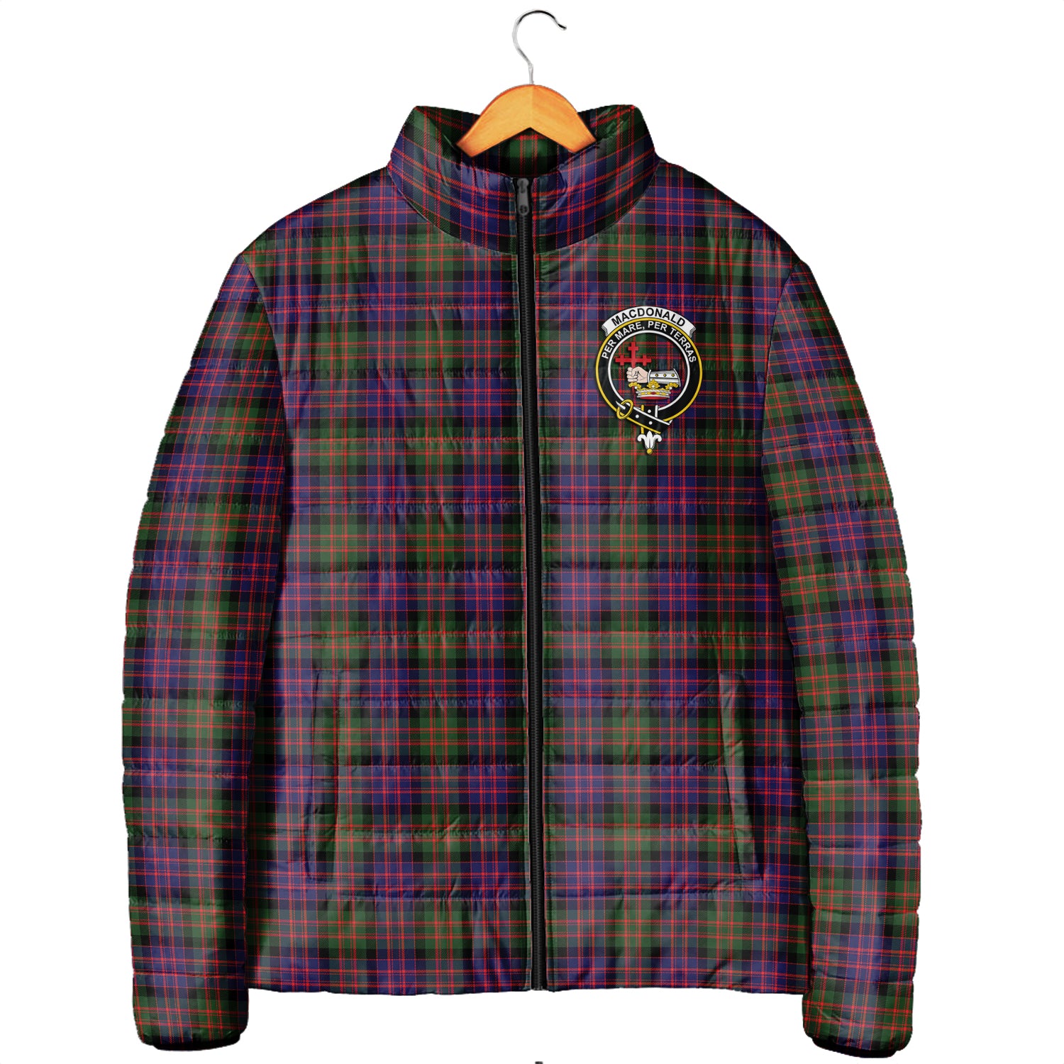 MacDonald Modern Tartan Padded Jacket with Family Crest Men's Padded Jacket - Tartan Vibes Clothing