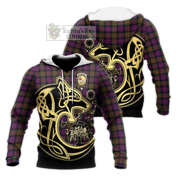 MacDonald Modern Tartan Knitted Hoodie with Family Crest Celtic Wolf Style